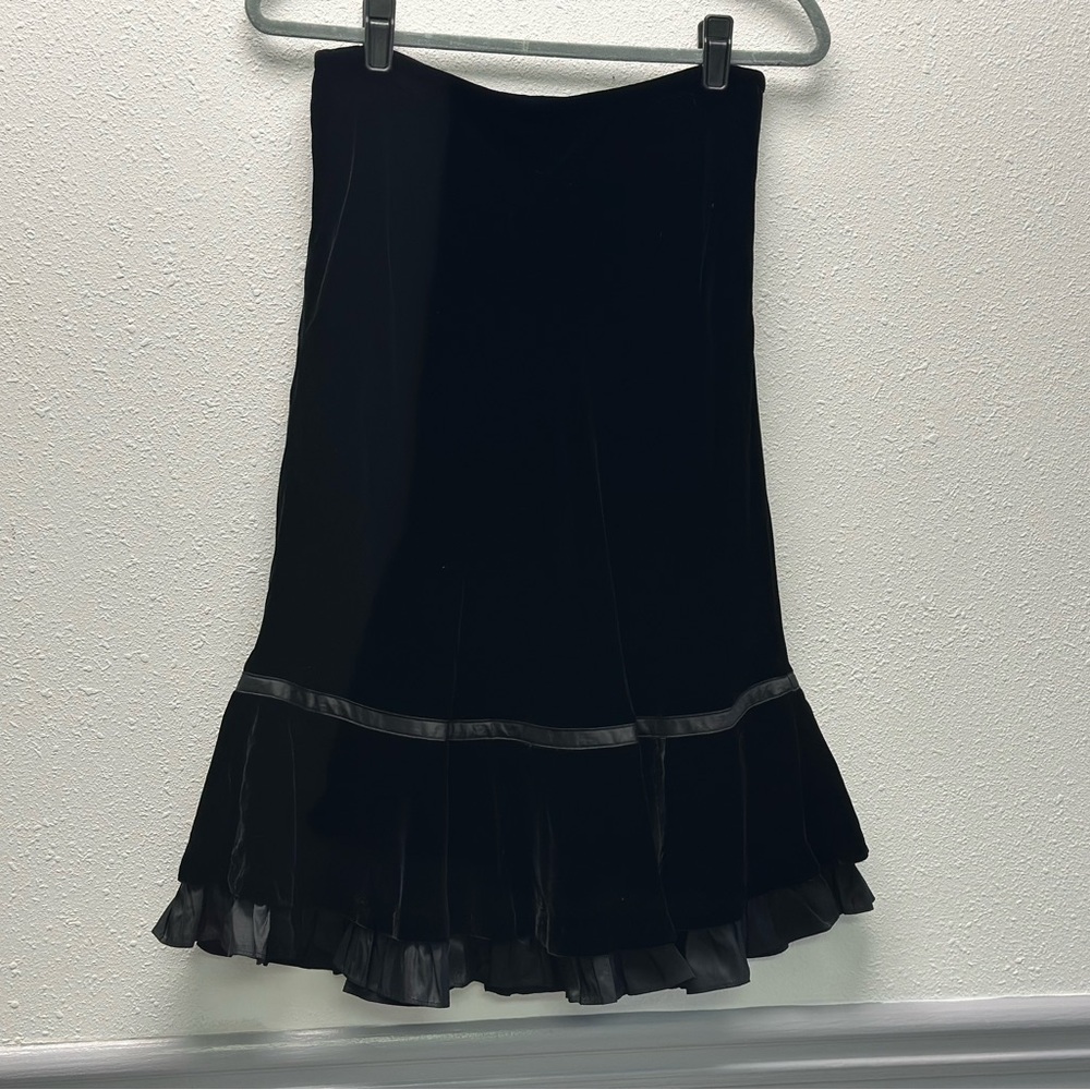 LOFT Silk Blend Black Velvet and Ribbon A-Line Skirt